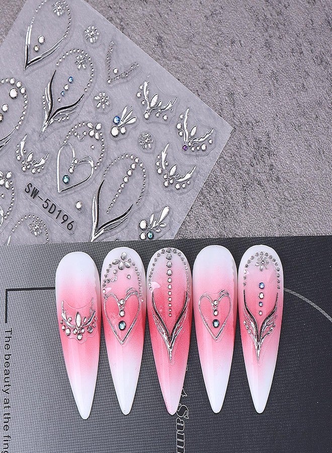 Vopintpy Love Heart Rhinestones Nails Stickers Decals Romantic Valentines Nails Art Stickers Self-Adhesive 5D Embossed Valentines Heart Nail Art Decals for Women DIY Manicure Decorations 2 Sheets - Image 5